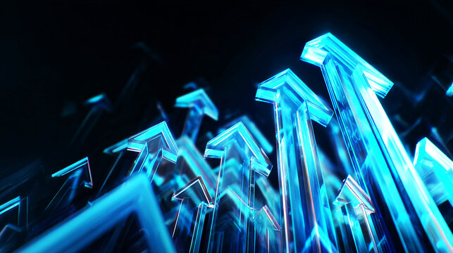 青い矢印が上昇する成長・投資コンセプト
