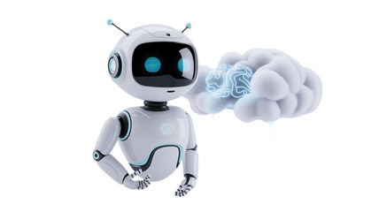 Artificial intelligence robot analyzes data with cloud computing, modern AI technology