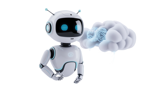 Artificial intelligence robot analyzes data with cloud computing, modern AI technology