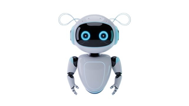 Cute futuristic robot character offers a glimpse into artificial intelligence development and innovation trends
