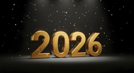 new year Golden 2026 text with sparkling particles and spotlight effect