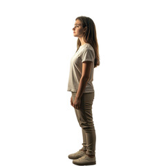 Fototapeta premium A scene portray a young woman standing beside, A young woman stands beside a tree, smiling and dressed casually, enjoying a sunny day in a park, isolated on transparent background