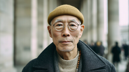 日本人高齢男性が穏やかに見つめる