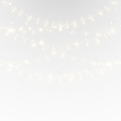 Holiday banner with colourful bulbs, shining garland, and decorative elements.