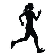 A dynamic running woman captured in a striking black silhouette