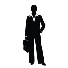 A businesswoman in a suit carrying a briefcase stark silhouette