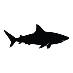 A striking black shark form against a white background silhouette