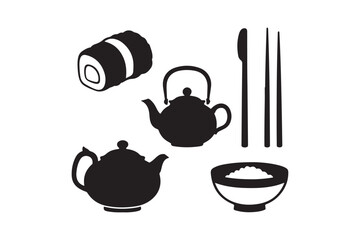 Japanese tea ceremony utensils and food illustration