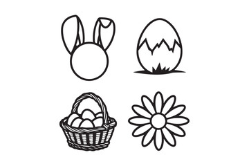 Simple black and white easter icons for decoration and crafts