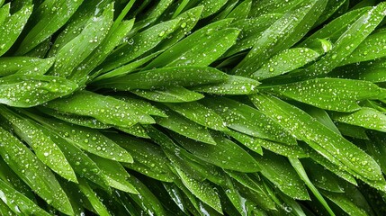 Close-up view of lush green leaves covered in water droplets.