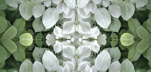 Symmetrical Green and White Leaf Pattern