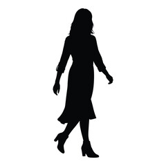 Woman walking with a flowing dress a striking black silhouette