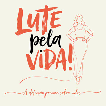 Lettering de Conscientiza&ccedil;&atilde;o e Preven&ccedil;&atilde;o do C&acirc;ncer em Vetor. Conjunto de Frases de Apoio e Motiva&ccedil;&atilde;o para a Luta Contra o C&acirc;ncer