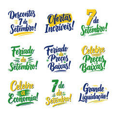 Fototapeta premium Coleção de Vetores e Letterings para 7 de Setembro Dia da Independência do Brasil. Independência do Brasil: Vetores Patrióticos e Comerciais para Campanhas