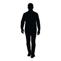 A man standing frontally a dark form against a white background silhouette