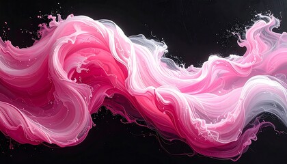 Abstract design showcasing flowing, dynamic streaks of vibrant pink and white hues against a deep black backdrop.