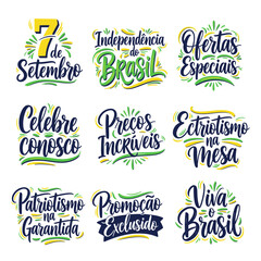 Fototapeta premium Coleção de Vetores e Letterings para 7 de Setembro Dia da Independência do Brasil. Independência do Brasil: Vetores Patrióticos e Comerciais para Campanhas