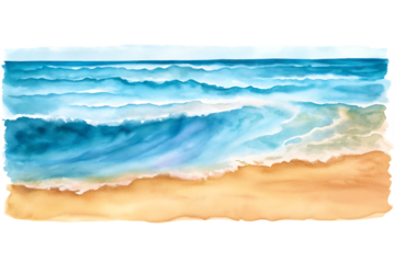 Ocean waves rolling onto sandy beach isolated on isolated on a transparent background