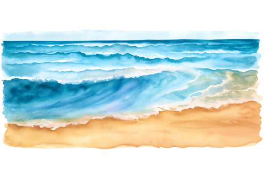 Ocean waves rolling onto sandy beach isolated on isolated on a transparent background
