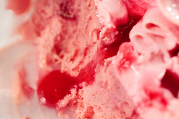 Pink Strawberry Gelato with Creamy Frozen Texture Macro View