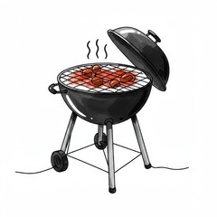 Grill with meats cooking in summer barbecue style  