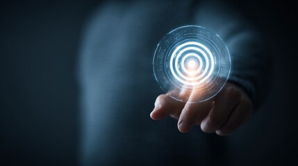 Futuristic interface interaction with glowing digital target, symbolizing innovation and progress.