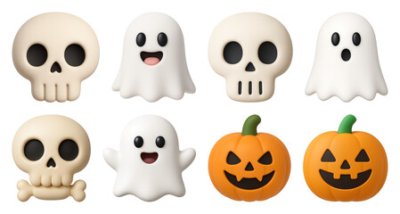 Obraz premium PNG Cute Halloween emoji collection, element set on transparent background