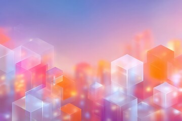 Soft colorful shapes blend into a dreamy skyline at sunset. The hues of pink, orange, and purple create a warm and inviting atmosphere, evoking a sense of calm and creativity.