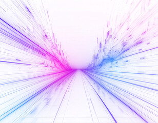 Neon traffic streaks and laser beams on a futuristic road. Glowing particles and dynamic curves emphasize motion, speed, and energy.