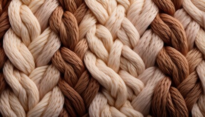Detailed Close Up Of Beige And Brown Intertwined Yarn Texture Soft Fluffy And Warm Knitted Fabric Background High Resolution Macro Photography Of