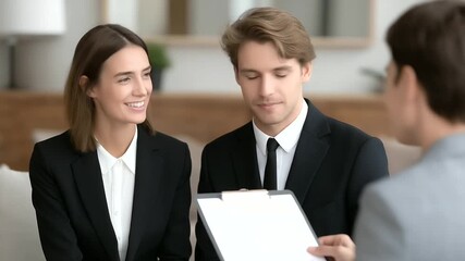 Young couple discussing retirement plan options with broker