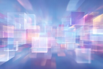 Obraz premium Abstract artwork displays an array of overlapping translucent shapes in soft colors. The bright hues create a dreamy atmosphere, evoking a sense of movement and depth.