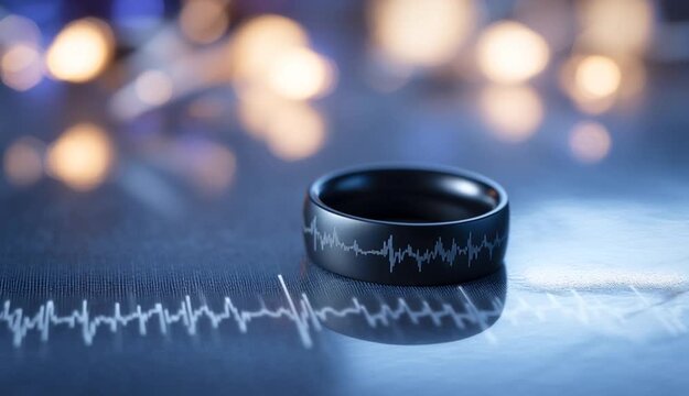 Focused medium shot of a smart ring detecting physiological signals
