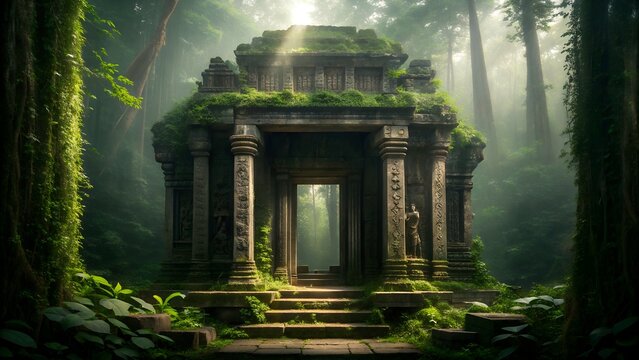 Ancient temple ruins jungle forest architecture