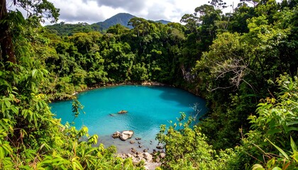 Obraz premium Lush Rainforest Lake Aerial View