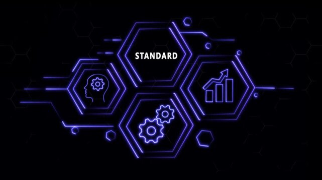 Abstract neon Hud knowledge ability business gear icon Glowing neon line concept. Glowing "STANDARD " button in German on a futuristic, abstract wave technology on black background.