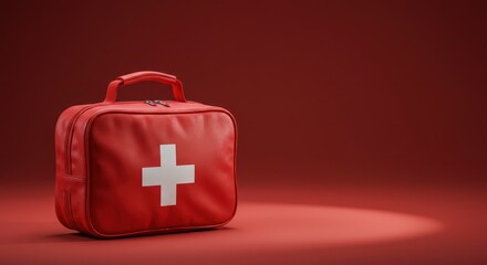 Emergency Essentials: A well-stocked first aid kit, featuring the iconic white cross, rests prominently, symbolizing safety and preparedness, ready to provide immediate care. 