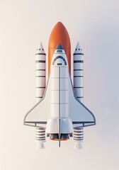 space shuttle with boosters and rounded nozzles isolated on clean white background in top-down view