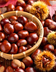 Fresh chestnuts in a basket