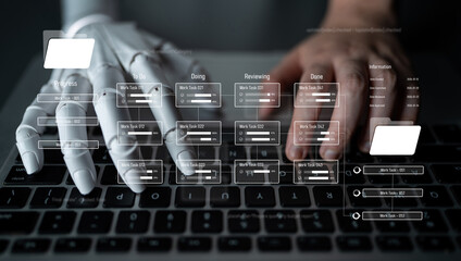 AI analyzing task progress, reviewing workflow pipeline, updating task stages, and improving project management efficiency with automated reporting insights. Latch