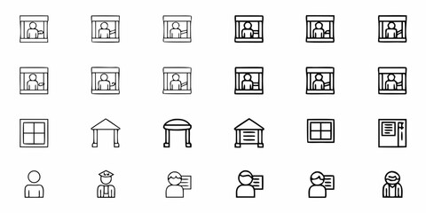 Line art icons for architecture, education, and people; versatile for presentations and designs