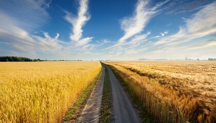 Fototapeta premium Road To The Field With Yellow Ripening Wheat Ears