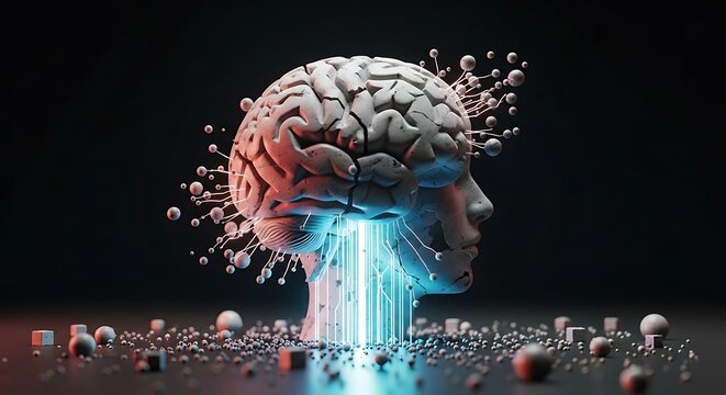 A futuristic depiction of a human brain connected to a digital network, symbolizing artificial intelligence and neuroscience.