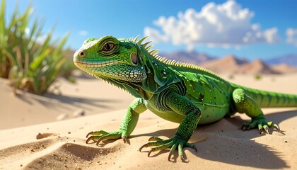 Fototapeta premium Emerald scaled desert dweller basking in sun