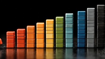 Colorful, rising bar graph displays increasing trend on a dark surface.