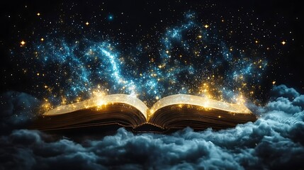 Magic book on clouds