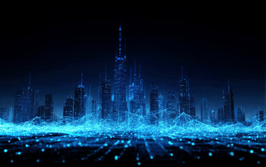 Fototapeta premium Smart City with Digital Network Connecting Modern Skyscrapers