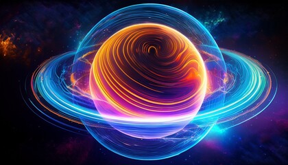 A Vibrant Abstract Planet Design Featuring Swirling Neon Colors And Cosmic Elements Perfect For Digital Art And Sci Fi Themes