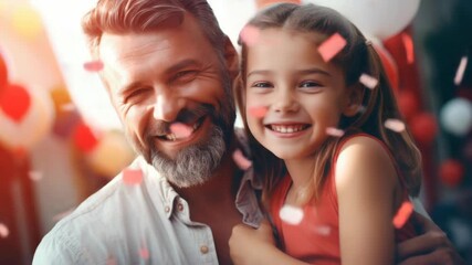 Happy father celebrates daughter's birthday with party decorations
