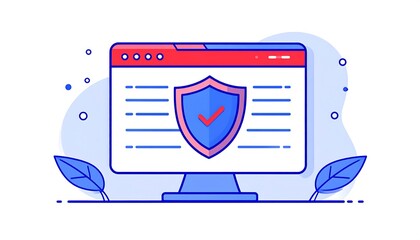 A stylized illustration of a computer monitor displaying a secure website.